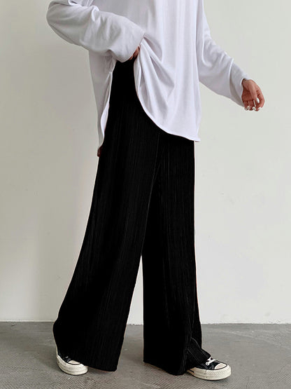 xakxx Casual Solid Color Pleats Capri-Pants Bottoms