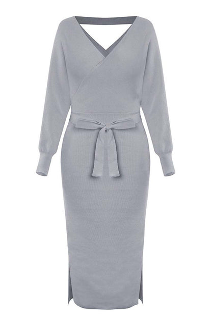 Xakxx V Neck Backless Sweater Dress(5 Colors)