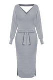 Xakxx V Neck Backless Sweater Dress(5 Colors)