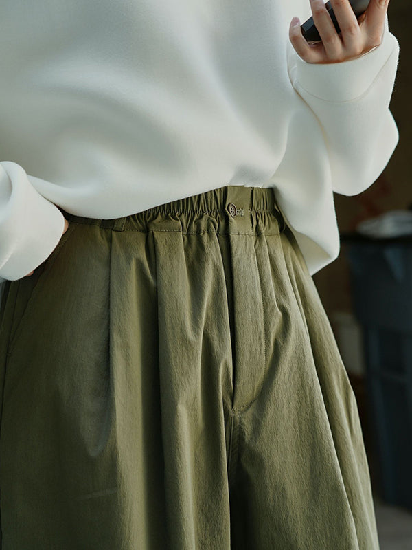 xakxx High Waisted Loose Solid Color Casual Pants Bottoms