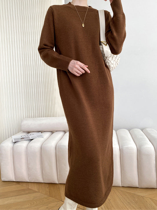 xakxx Urban Loose Long Sleeves Solid Color Round-Neck Sweater Dresses