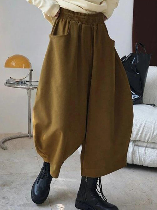 xakxx Harem Pants Wide Leg Elasticity Solid Color Split-Joint Pants Trousers