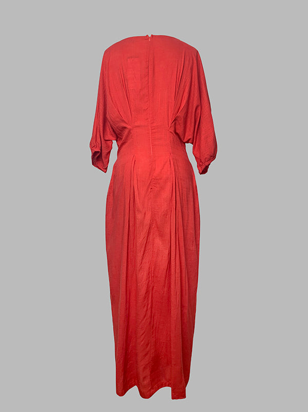 xakxx Half Sleeves Loose Solid Color Round-Neck Midi Dresses