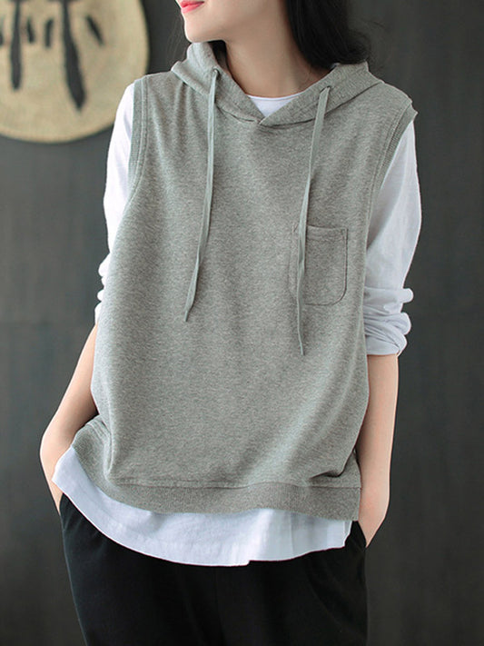 xakxx Artistic Retro Solid Hooded Vest