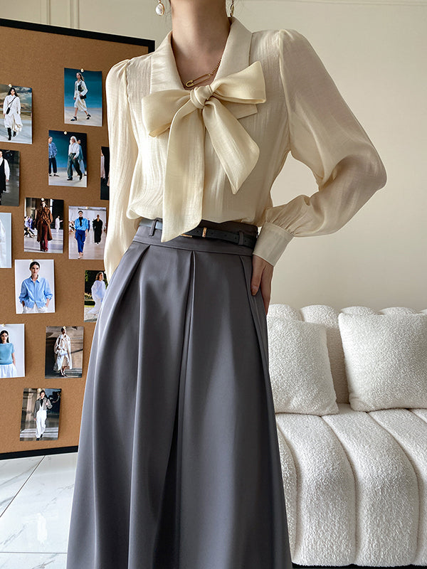xakxx Urban Loose Long Sleeves Solid Color Lapel Collar Blouses