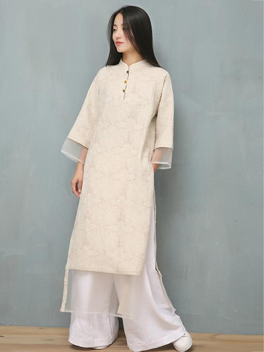 xakxx Jacquard Split-joint Ramie Cotton Ao Dai