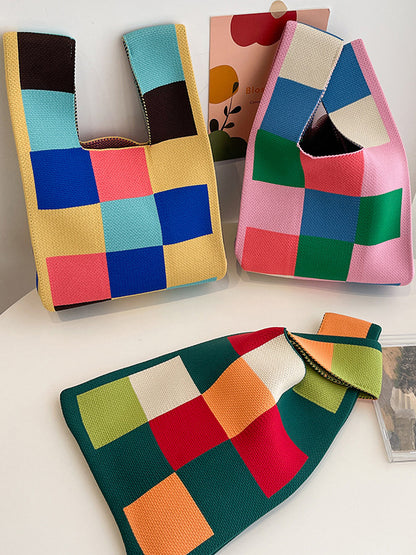 xakxx Casual Checkerboard Contrast Color Color-Block Bags Accessories Handbags