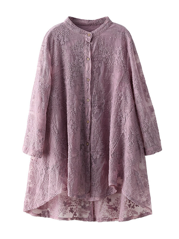 xakxx Vintage Loose Embroidered Lace Hollow Blouse