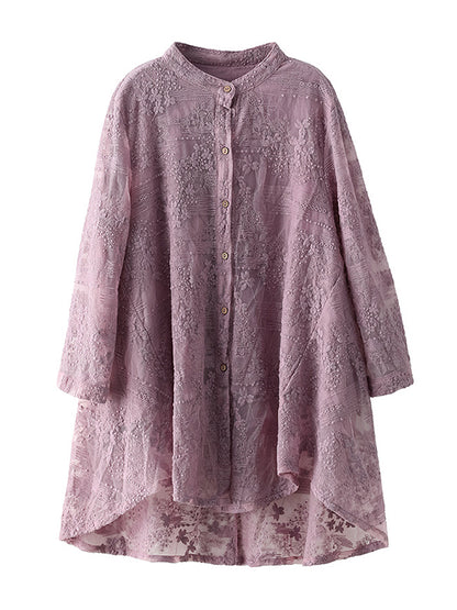 xakxx Vintage Loose Embroidered Lace Hollow Blouse