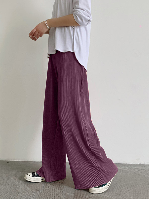 xakxx Casual Solid Color Pleats Capri-Pants Bottoms