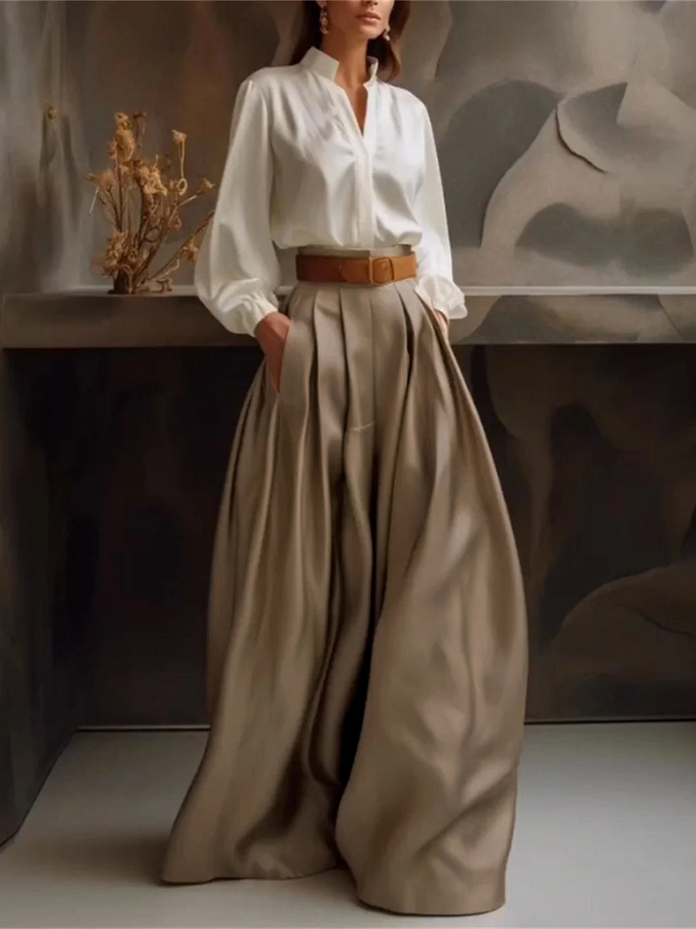 xakxx Loose Wide Leg Solid Color Casual Pants Bottoms Trousers