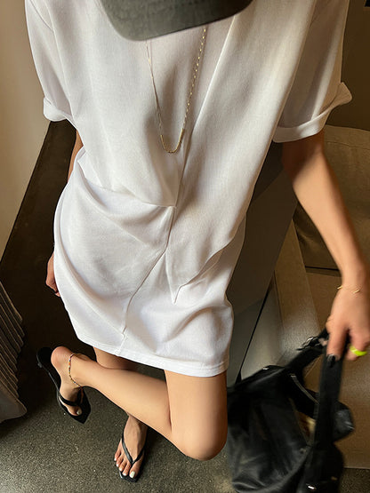 xakxx Irregularity Loose Solid Color Round-Neck Mini Dresses