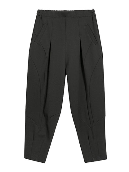 xakxx Simple Casual Split-Joint Pleats Black Harem Pants