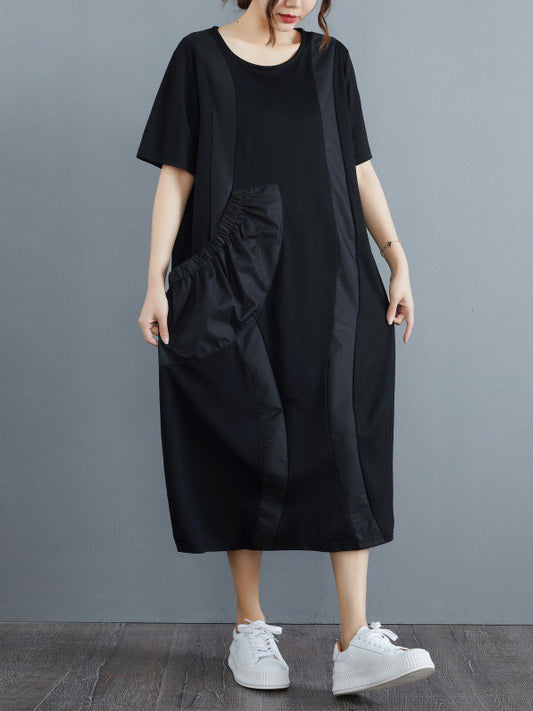 xakxx Simple Casual Solid Color Split-Joint Midi Dress