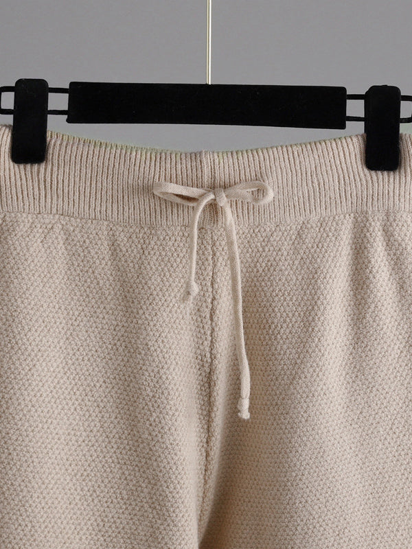 xakxx Urban Loose Long Sleeves Solid Color Round-Neck High-Low Sweater Tops & Wide Leg Pants Suits