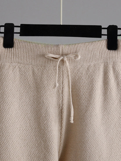xakxx Urban Loose Long Sleeves Solid Color Round-Neck High-Low Sweater Tops & Wide Leg Pants Suits