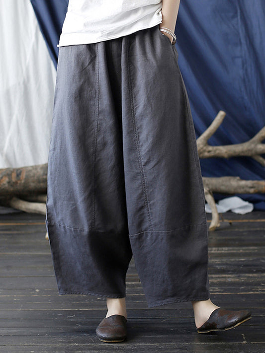 xakxx Simple Solid Color Elasticity Waisted Wide Leg Pants