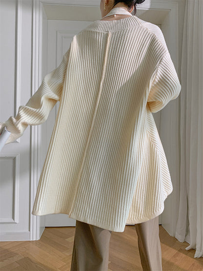xakxx Stylish A-Line Long Sleeves Loose Solid Color V-Neck Cardigan Tops