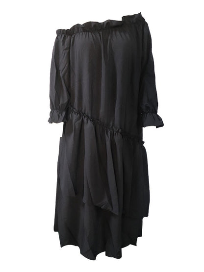 xakxx Loose Irregularity Falbala Solid Color Off-The-Shoulder Midi Dresses