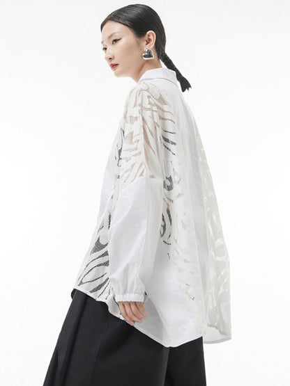 xakxx Urban See-Through Lace Split-Joint Lapel Blouse
