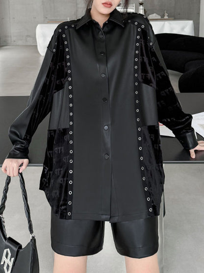 xakxx High-Low Long Sleeves Buttoned Split-Joint Lapel Blouses&Shirts Tops