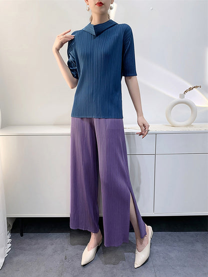 xakxx Half Sleeves Hooded Pleated Solid Color Mock Neck T-Shirts Tops