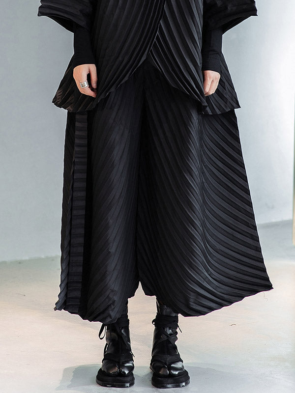 xakxx Urban Solid Color Pleated Outerwear&Pants Two Pieces Set