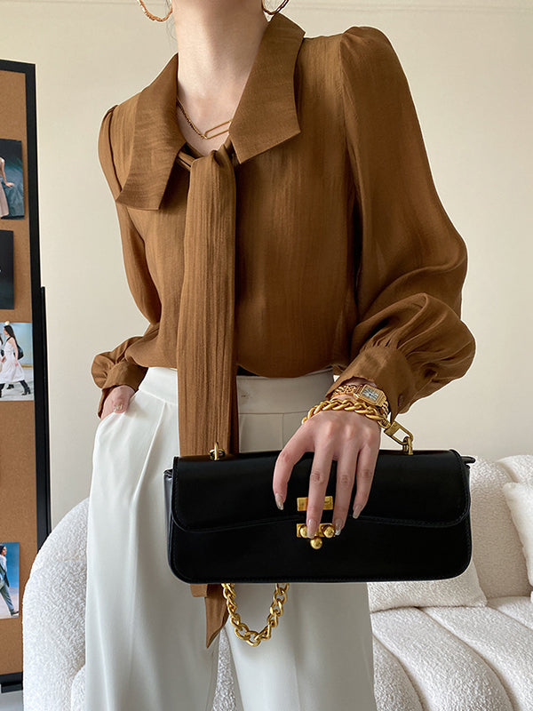 xakxx Urban Loose Long Sleeves Solid Color Lapel Collar Blouses