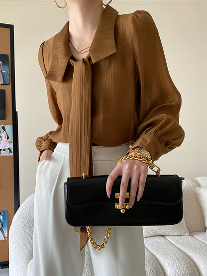 xakxx Urban Loose Long Sleeves Solid Color Lapel Collar Blouses
