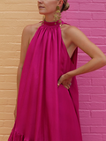xakxx Loose Sleeveless Falbala Solid Color Stand Collar Maxi Dresses