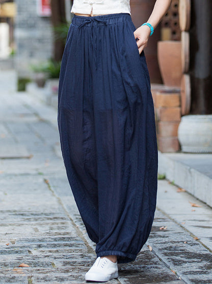 xakxx Vintage Wide Leg Loose Solid Color Bloomers Pants