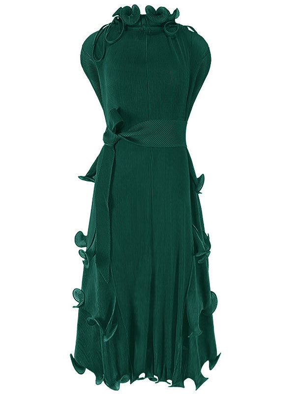 xakxx Loose Bandage Lacy Solid Color High-Neck Midi Dresses