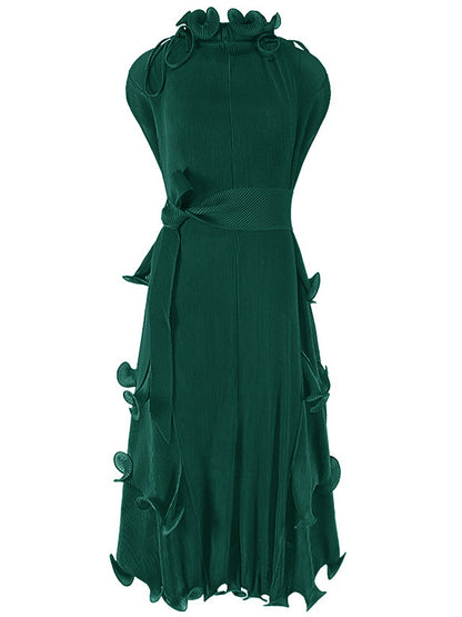 xakxx Loose Bandage Lacy Solid Color High-Neck Midi Dresses