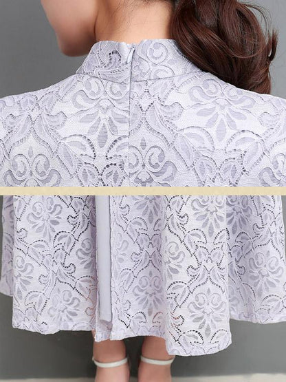 xakxx Gray&Coffee Lace A-line Long Cheongsam Ao Dai