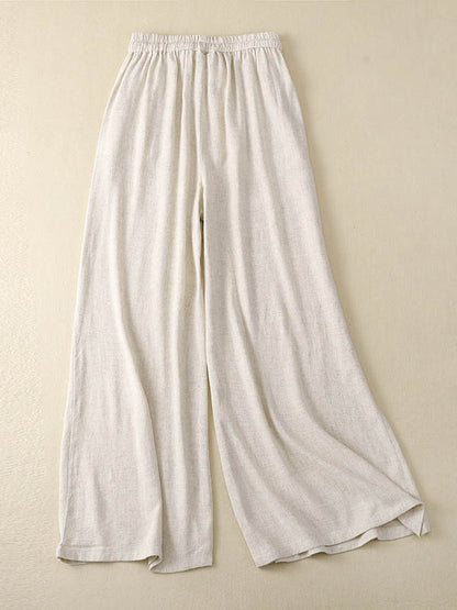 xakxx Loose Wide Leg Drawstring Solid Color Casual Pants Bottoms Trousers