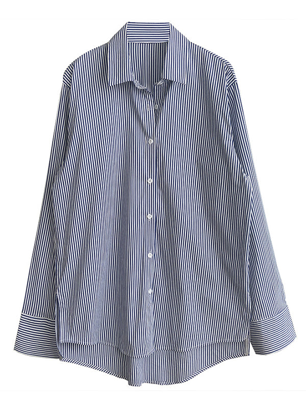 xakxx Urban Loose Striped Lapel Collar Blouses&Shirts Tops