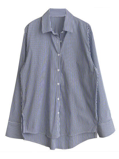 xakxx Urban Loose Striped Lapel Collar Blouses&Shirts Tops