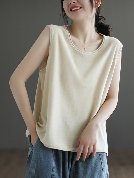 xakxx Loose Sleeveless Solid Color Round-Neck Knitting Vest Top