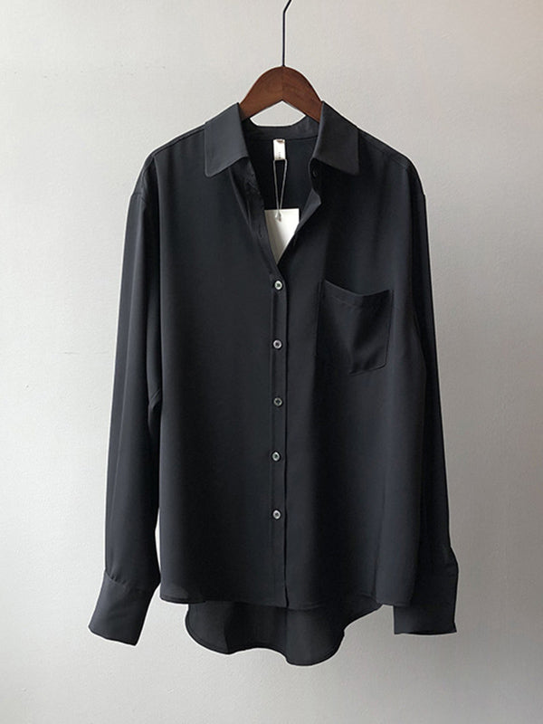 xakxx Urban Solid Color Lapel Long Sleeves Blouse