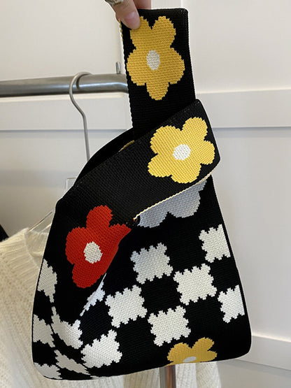 xakxx Floral Printed Plaid Bags Accessories Woven Handbag
