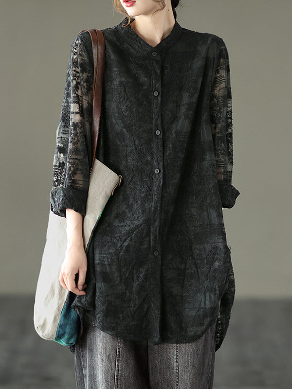 xakxx Vintage Loose Embroidered Lace Hollow Blouse