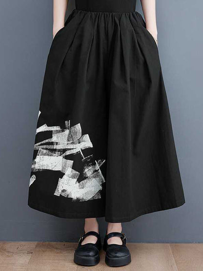 xakxx Loose Wide Leg Abstract Printed Elasticity Casual Pants Bottoms