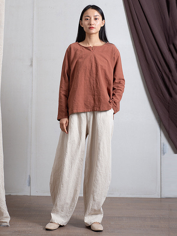 xakxx Simple High Waisted Solid Color Wide Leg Pants