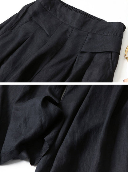 xakxx Solid Color Ramie Cotton Plus Size Loose Ninth Wide-Leg Pants