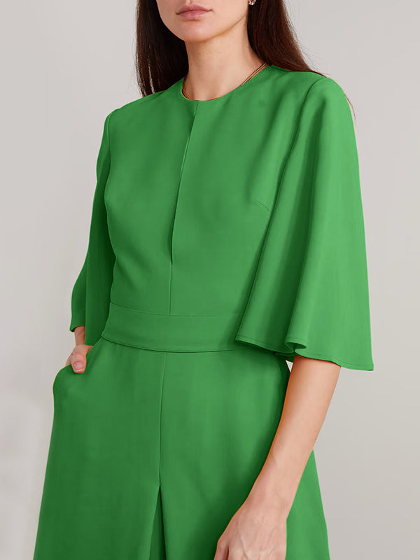 xakxx Loose Short Sleeves Solid Color Round-Neck Jumpsuits