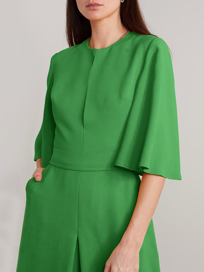 xakxx Loose Short Sleeves Solid Color Round-Neck Jumpsuits