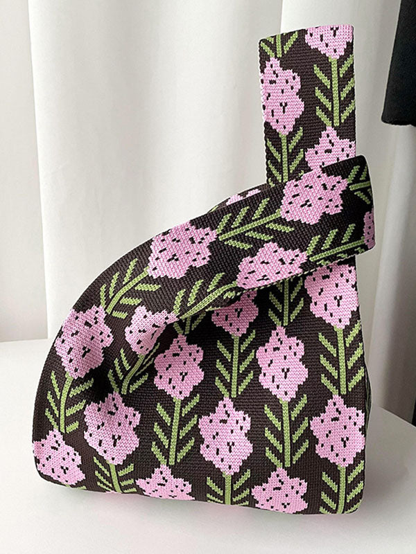xakxx Original Contrast Color Lavender Floral Woven Handbags Bags Accessories