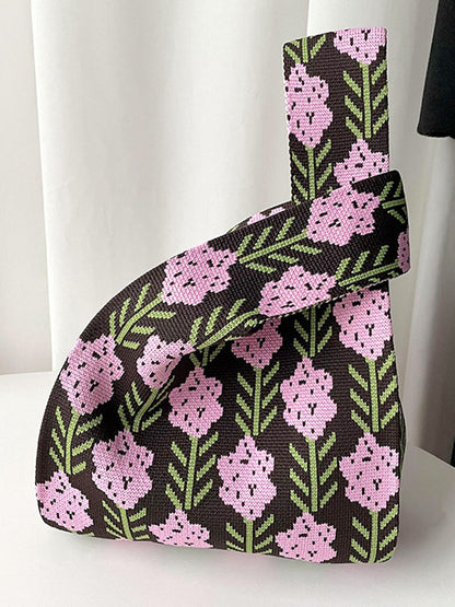 xakxx Original Contrast Color Lavender Floral Woven Handbags Bags Accessories