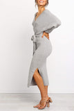 Xakxx V Neck Backless Sweater Dress(5 Colors)
