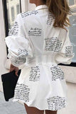 Xakxx Slim Waist Letter Print Long Sleeve Dress